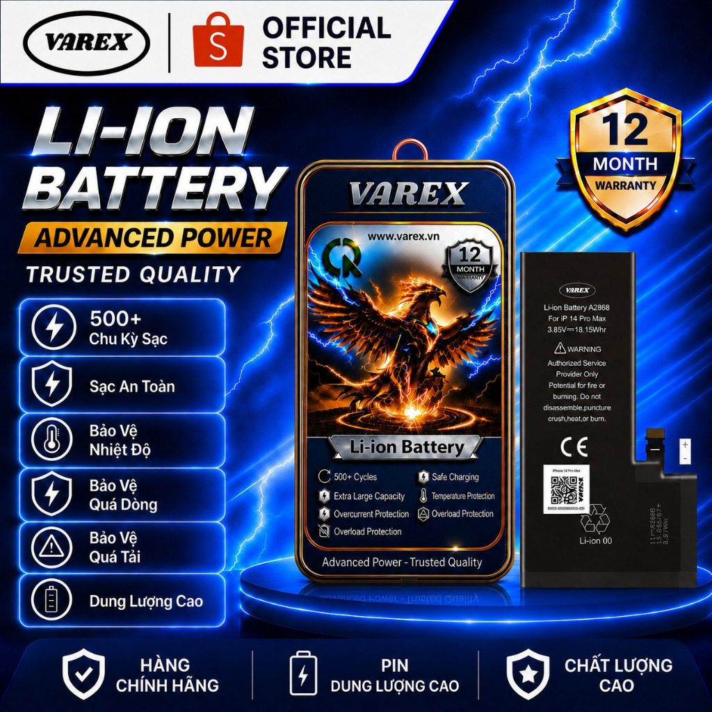 Pin Varex Iphone 14 Pro Max Dung Lượng Cao