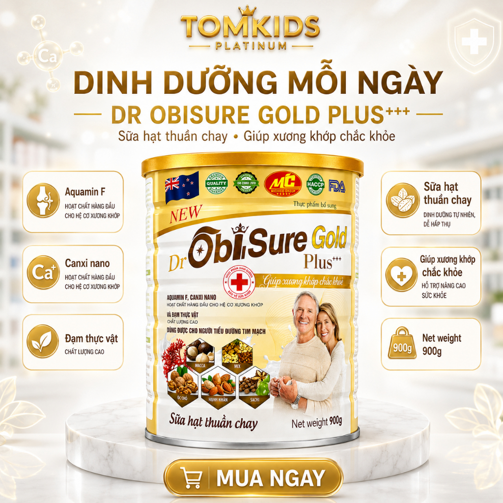 Sữa Hạt Thuần Chay Dr ObiSure Gold Plus 900g - Bổ Sung Aquamin F & Canxi Nano Hỗ Trợ Xương Khớp, Thể