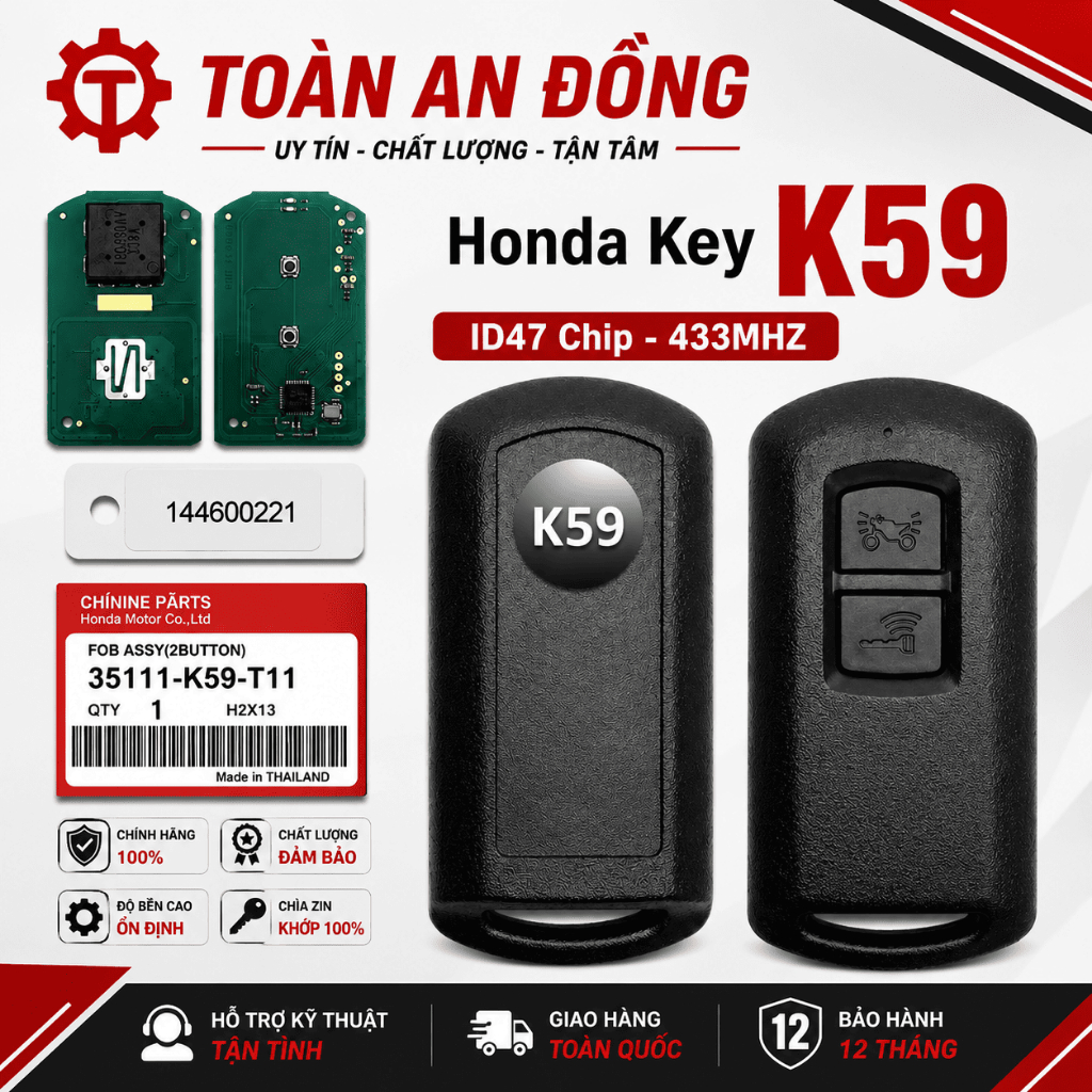 Chìa khóa Smartkey K59 chính hãng Honda / FOB - K59 / Bảo hành 12 tháng