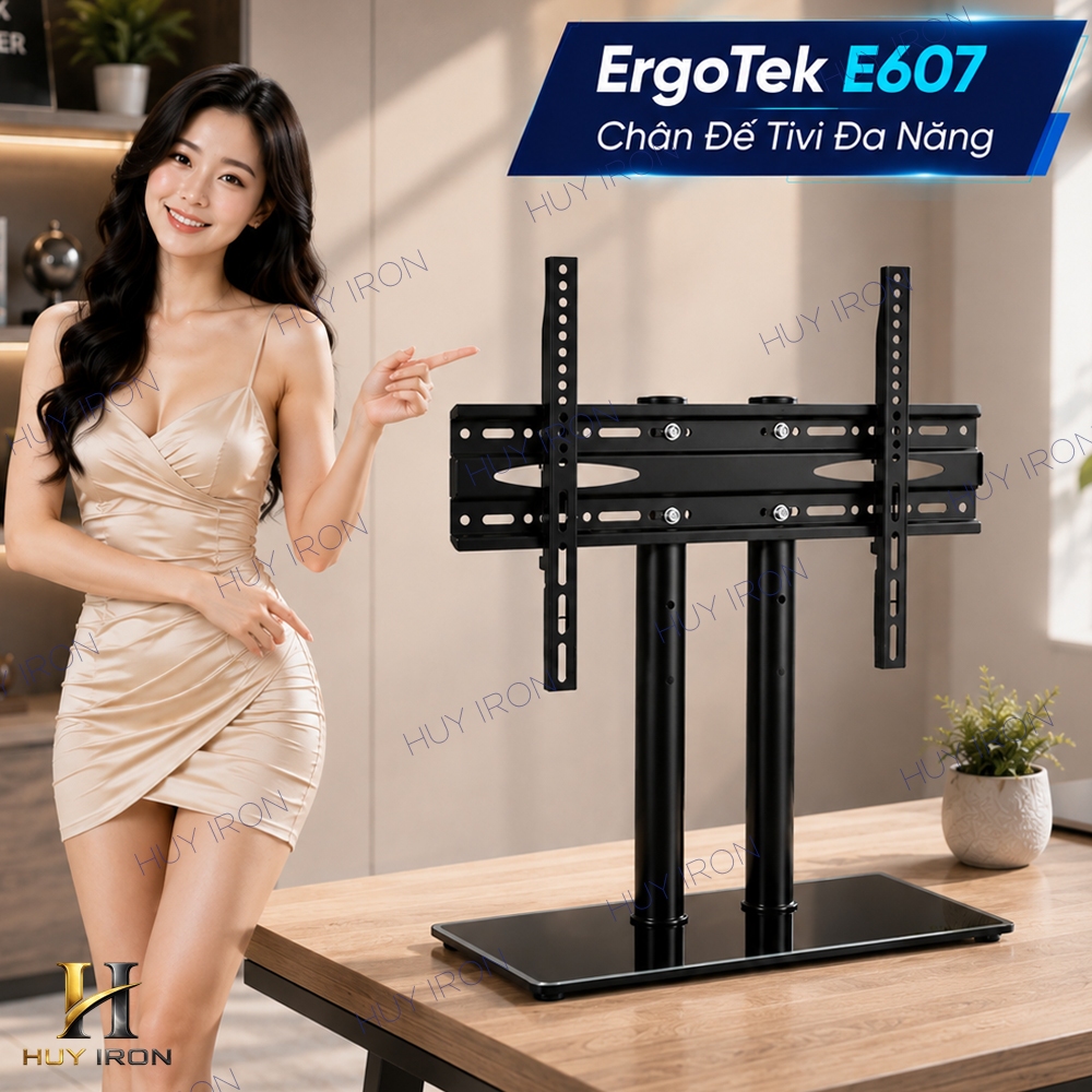 Chân đế tivi đa năng 40 - 70 Inch ErgoTek E607 - Chân tivi để bàn mặt kính cường lực - 2 trụ lớn [ C