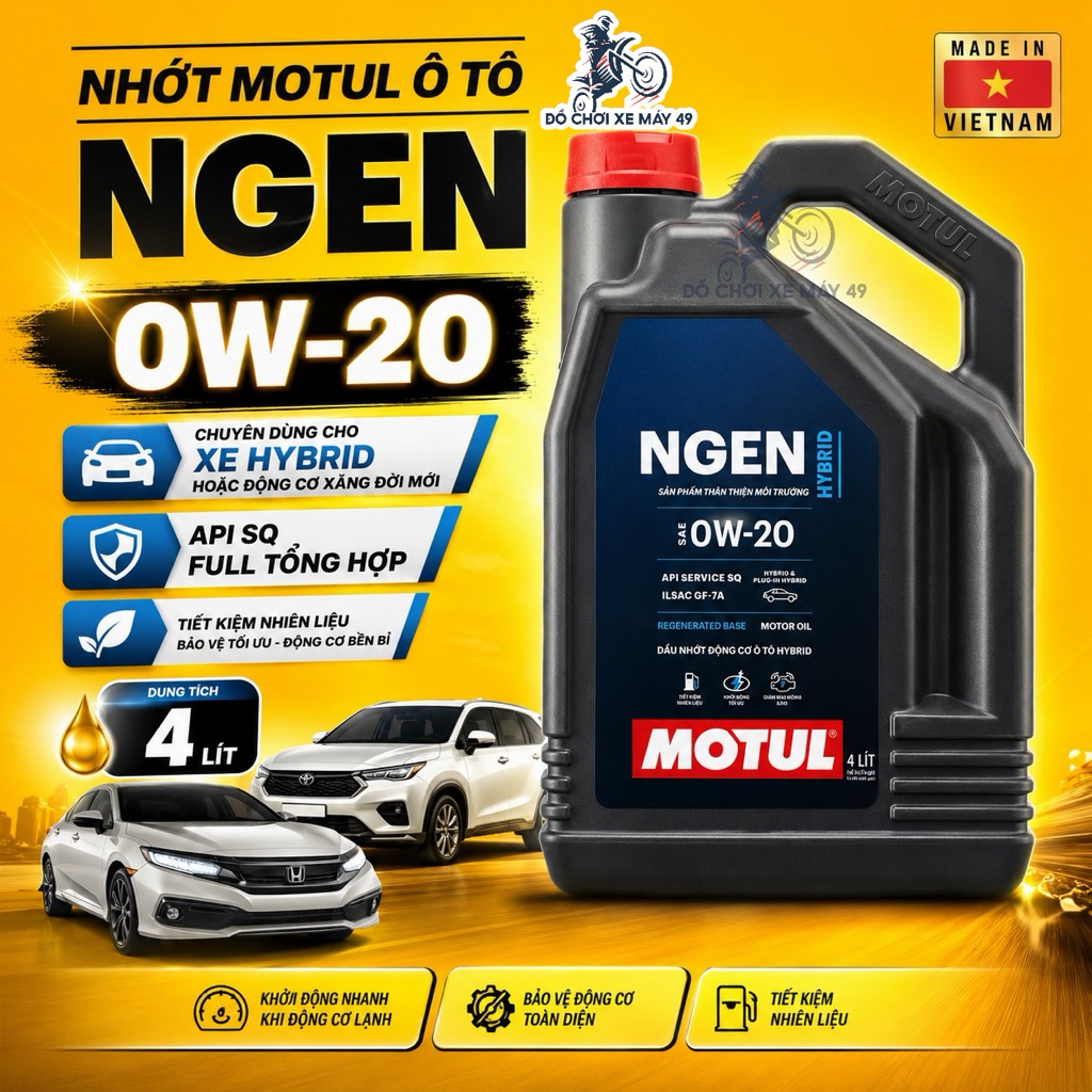 ( Dầu nhớt ôtô  ) Motul 0W20 NGEN Bình 4 Lít Hybrid  VÀ Xe đời mới Tổng hợp Made in Vietnam  >>>>