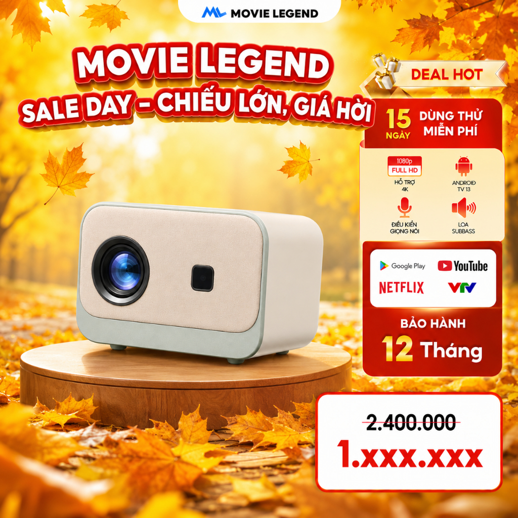 [Bản nâng cấp 2026] Máy Chiếu Mini Movie Legend - Máy Chiếu S7 Pro - Hỗ Trợ FULL HD - Bảo hành 12 th