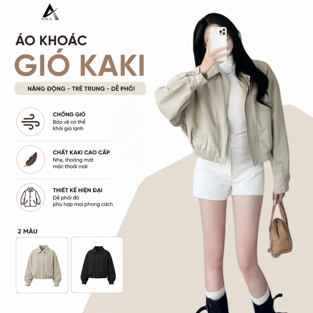 Áo Khoác Kaki Nữ 2 Lớp Cổ Bẻ Dáng Lửng Form Rộng Chống Nắng Cản Gió Phong Cách Hàn Quốc G82