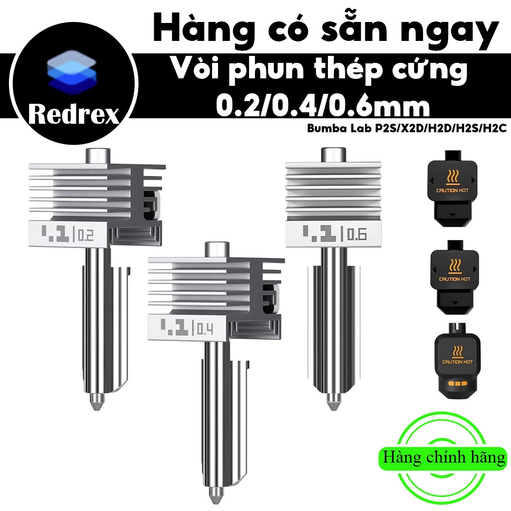 REDREX Đã nâng cấp 0.2/0.4/0.6mm for Bambu Lab X2D/P2S/H2D/H2S/H2C Máy in 3D Hotend thép cứng Nozzle
