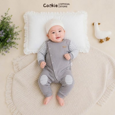 Bộ Nỉ Sơ Sinh COOKIE Sleepsuit Cài Lệch Cotton Kẻ Ngang DÀY ẤM Cho Bé Từ 0 Đến 12 Tháng 2026