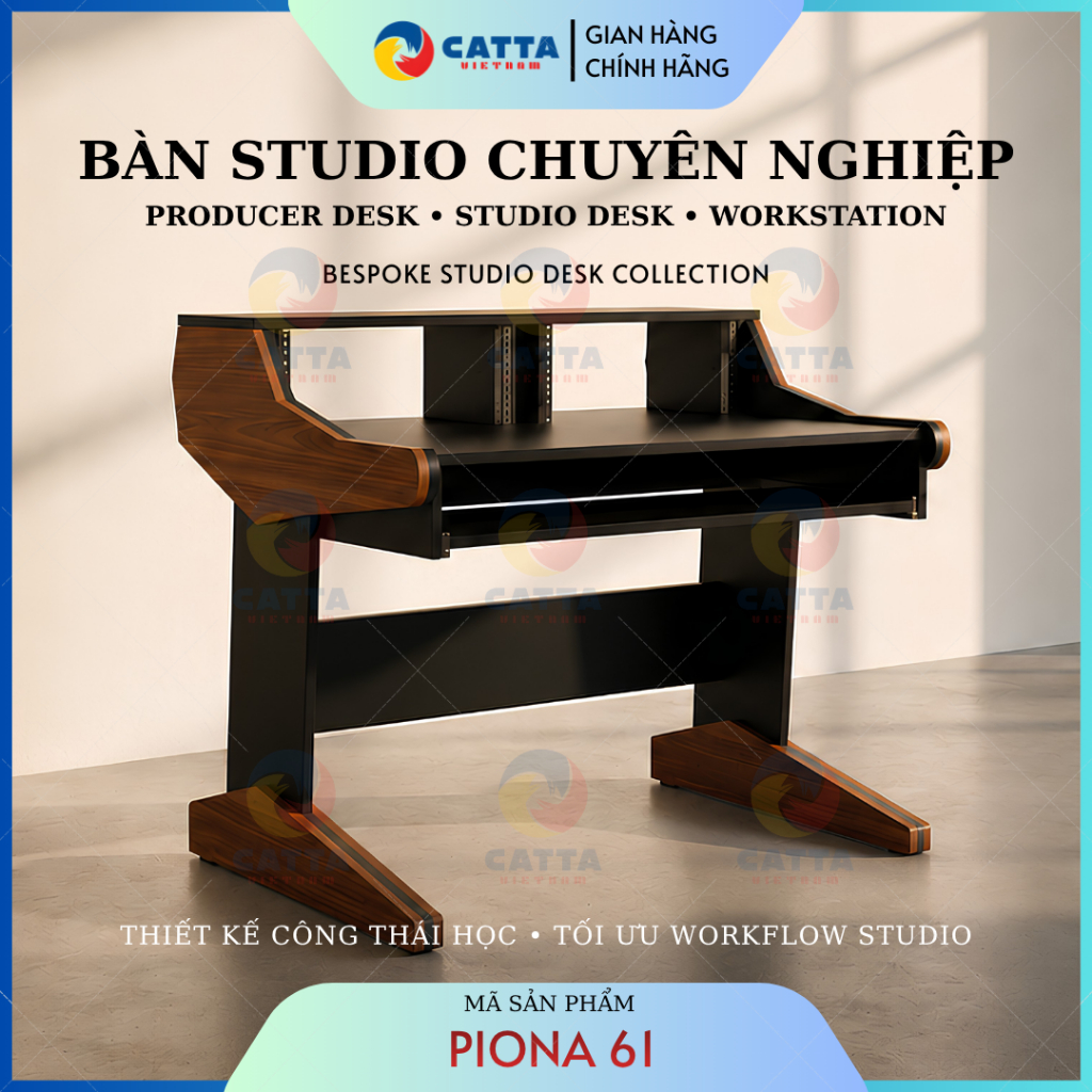 Bàn Studio Công Thái Học Ergonomics PIONA 61 – Tích Hợp Hệ Rack 8U Tối Ưu