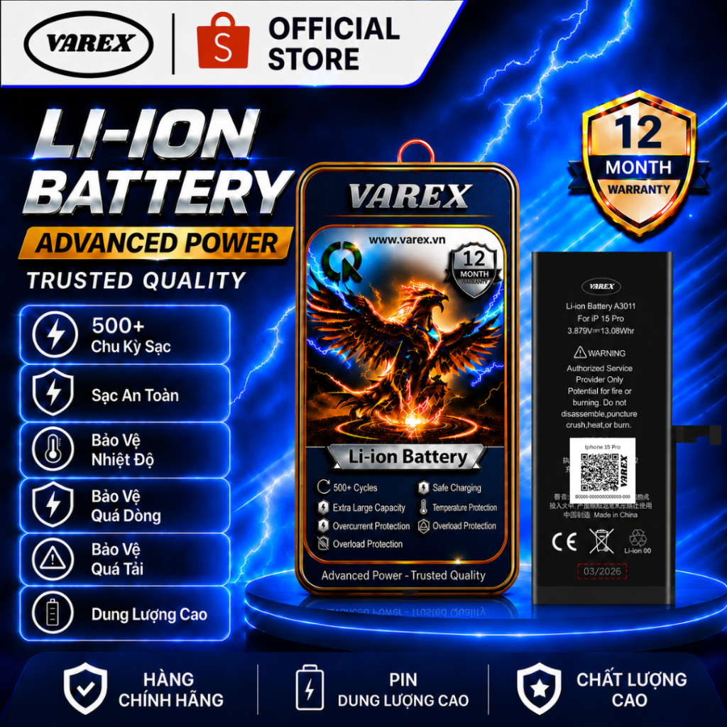 Pin Varex Iphone 15 Pro Max Dung Lượng Cao