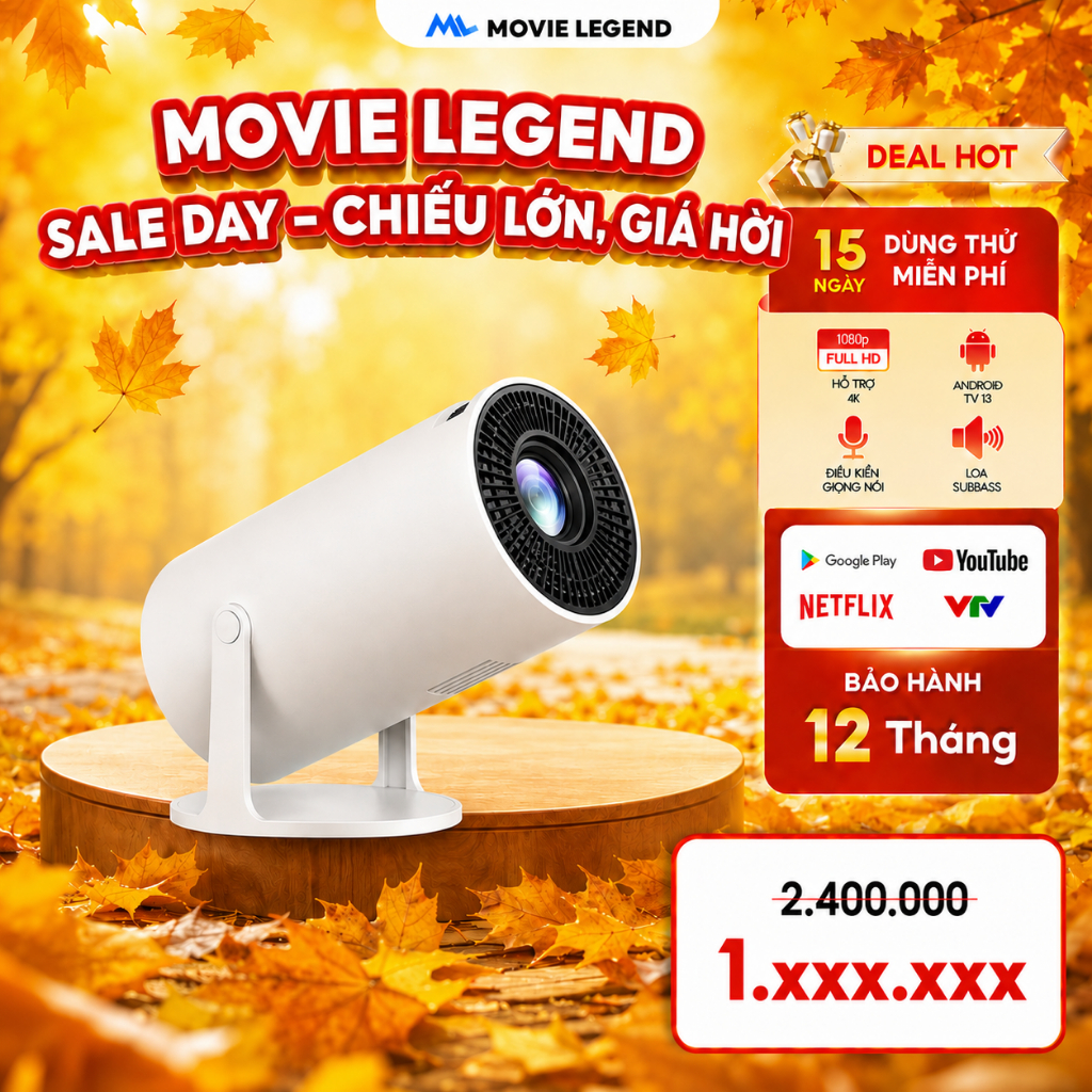 [Bản nâng cấp 2026] Máy Chiếu Mini S6 - Máy Chiếu Movie Legend - Hỗ Trợ Full HD, Kích Thước Chiếu Lớ