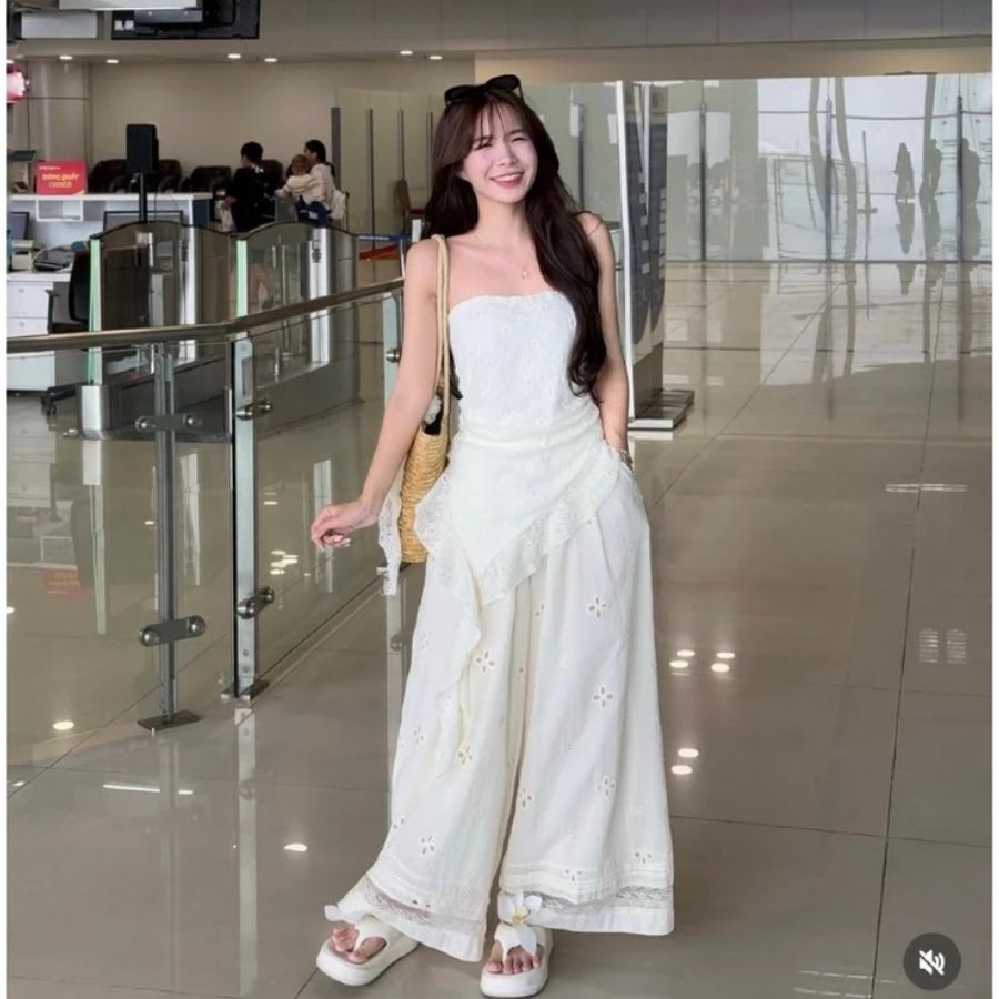 Áo quây ren thêu hoa phối tua rua điệu thiết kế layer. Áo cúp sexy co giãn layer siêu xinh đi chơi