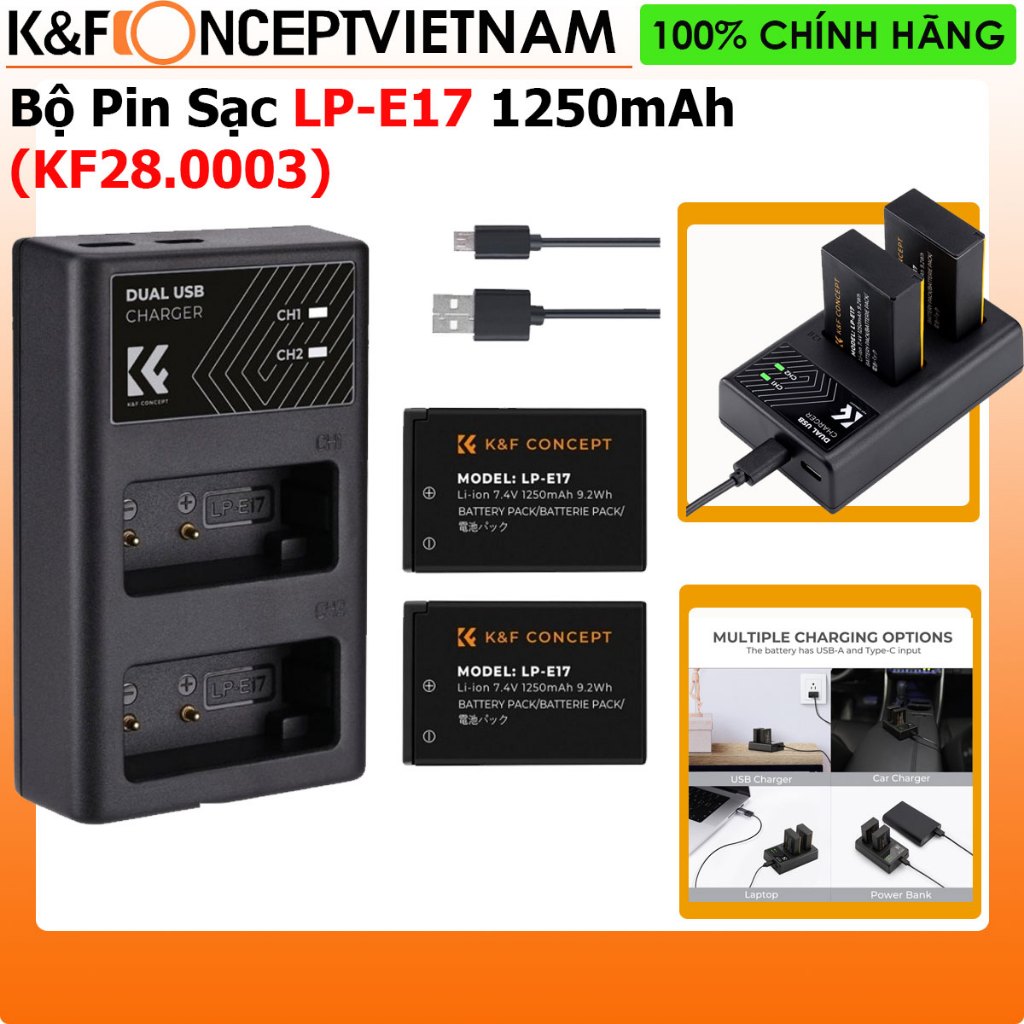 Bộ pin sạc máy ảnh K&F Concept LP-E17 (KF28.0014) 1250mAh