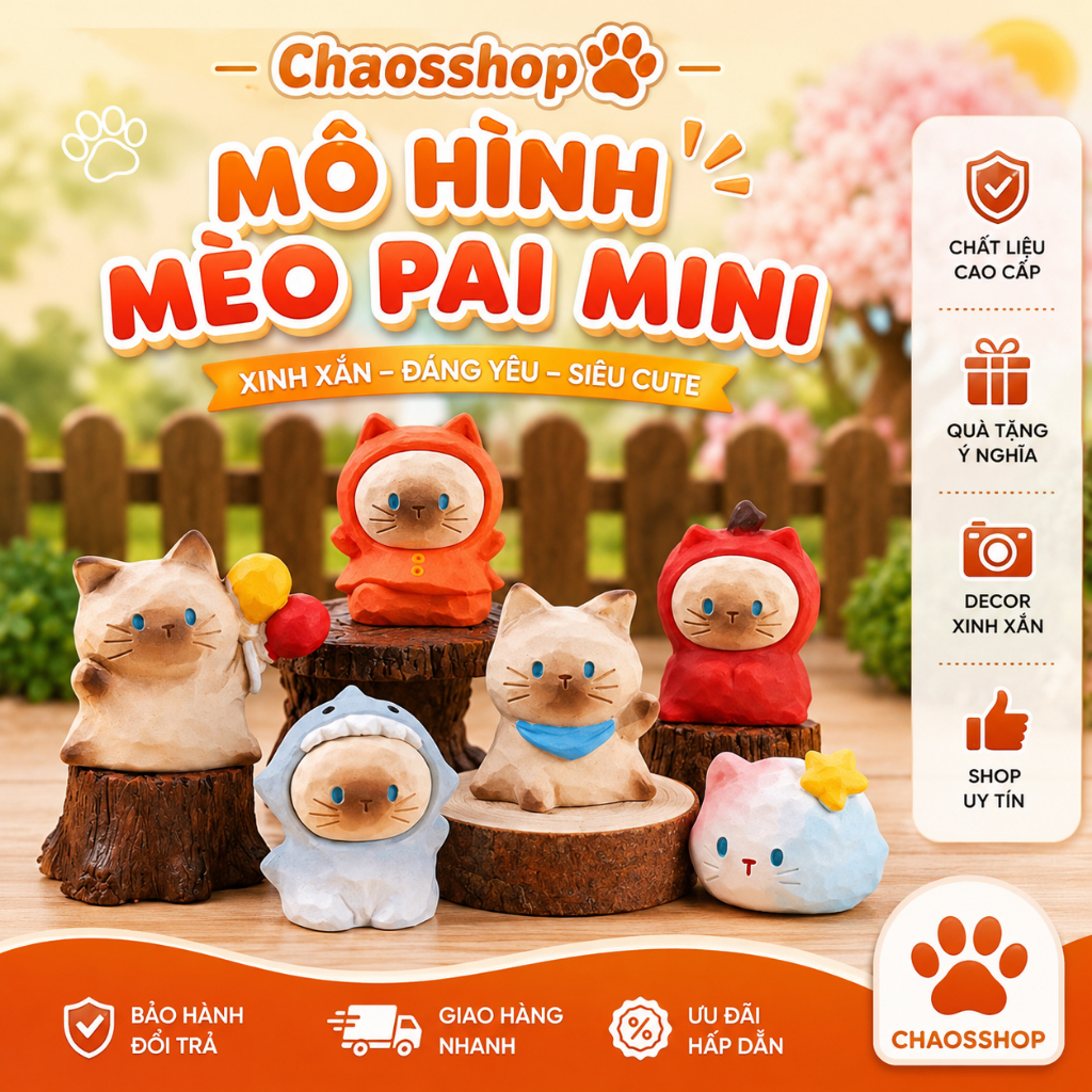 Mô Hình Trang Trí Mèo PaL Cute 6 Phong Cách Decord Ô tô Tiểu Cảnh
