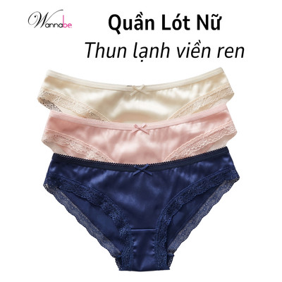 Quần lót nữ thun lạnh viền ren WANNABE quần chíp nữ đẹp, thoáng mát, đáy cotton kháng khuẩn QLT15
