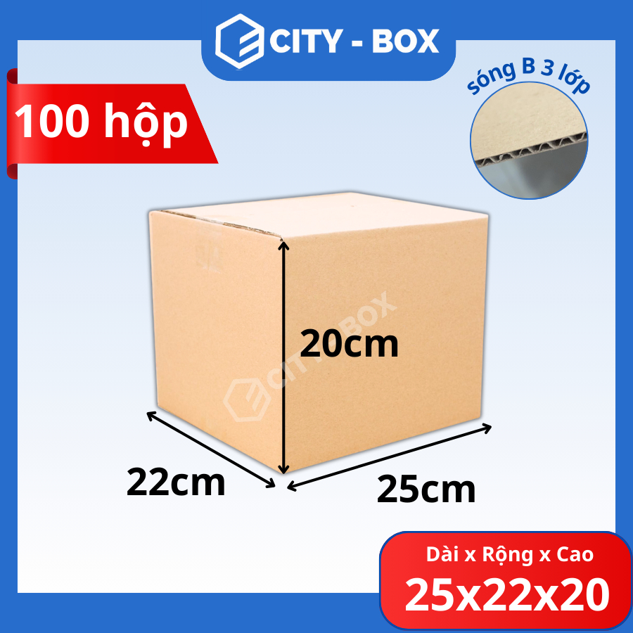 (100 HỘP) 25x22x20 hộp carton đóng hàng - 25x22x20 hộp giấy đóng hàng