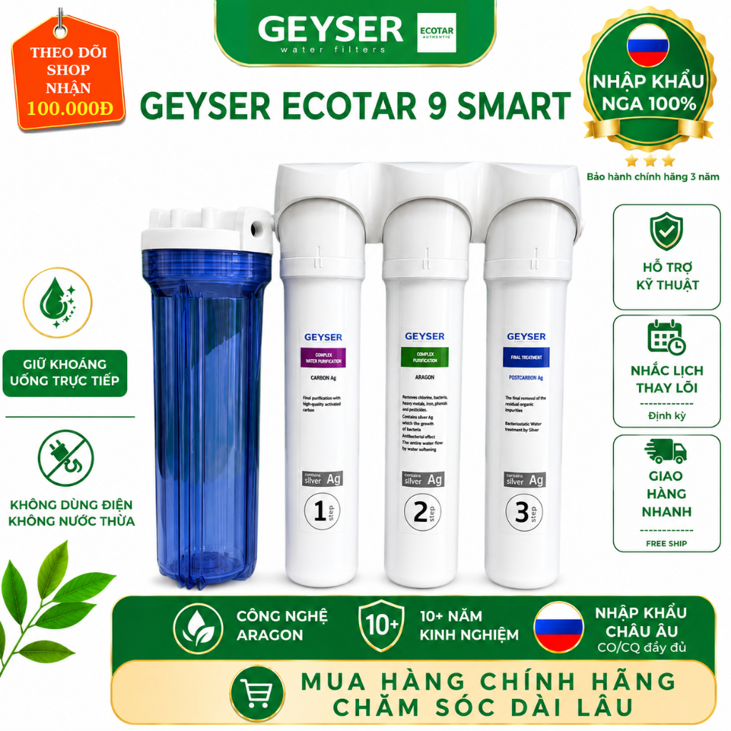 Combo 3 Máy Lọc Nước Geyser Ecotar 9 Smart Chính Hãng Nga | Chuẩn Khoáng