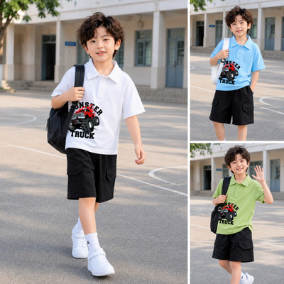 Bộ đồ cho bé trai in hình xe Monster  (gồm Áo polo + Quần đùi) chất thun cotton Loza Kids BU730