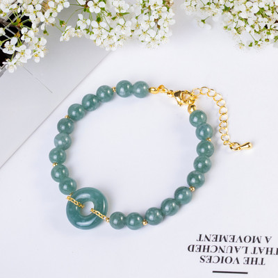 Vòng Tay Cẩm Thạch Lam Ngọc Type A Mặt Điếu Bình An Lắc Tay Phong Thủy - Ngọc Trai Trường Thịnh