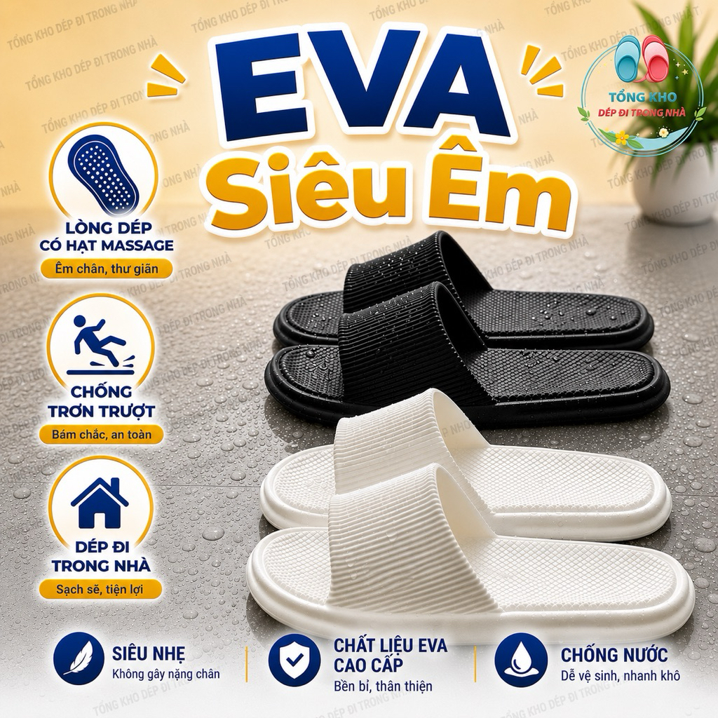 COMBO Dép Đi Trong Nhà, Văn Phòng, Khách Sạn, Spa – Dép EVA Siêu Nhẹ, Dép EVA Siêu Êm Chân