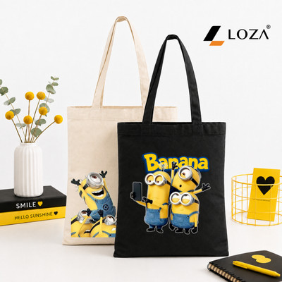 Túi Tote Loza in hình Minions kích thước 33x37 có ngăn phụ và khóa khéo đựng vừa A4 Loza TOTE35