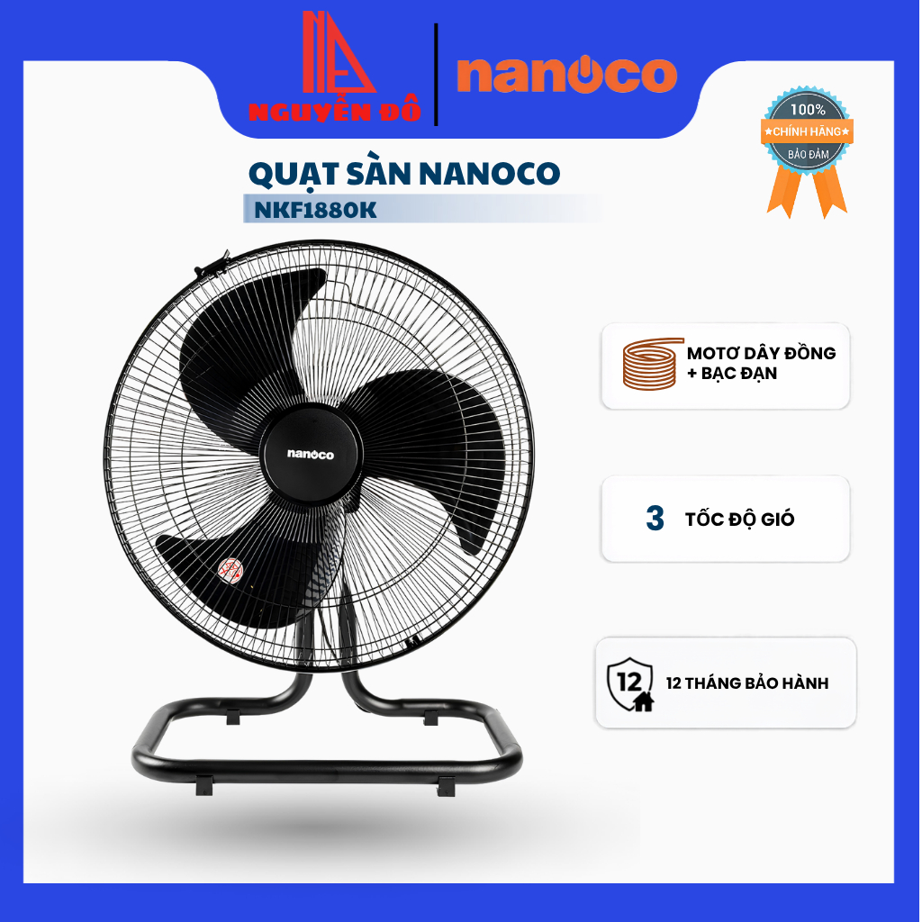 Quạt Sàn Công Suất Lớn Nanoco NKF1880K 65W - Động Cơ Dây Đồng Bạc Đạn,Làm Mát Mạnh Mẽ, Bền Bỉ