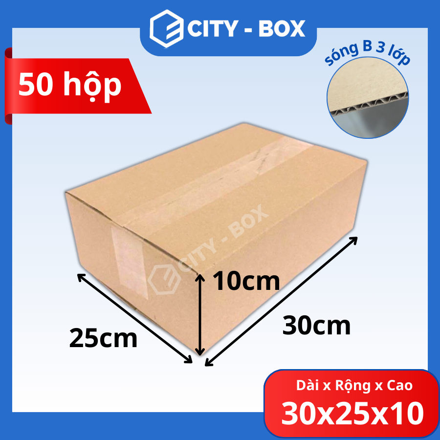 (50 HỘP) 30x25x10 hộp carton ship cod - 30x25x10 hộp giấy đóng hàng