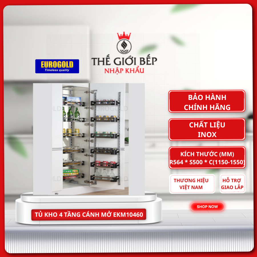 TỦ ĐỒ KHÔ EUROGOLD EKM10460/EKM10645 – INOX HỘP, CÁNH MỞ, 4 TẦNG / 6 TẦNG, TỦ 600MM / 450MM