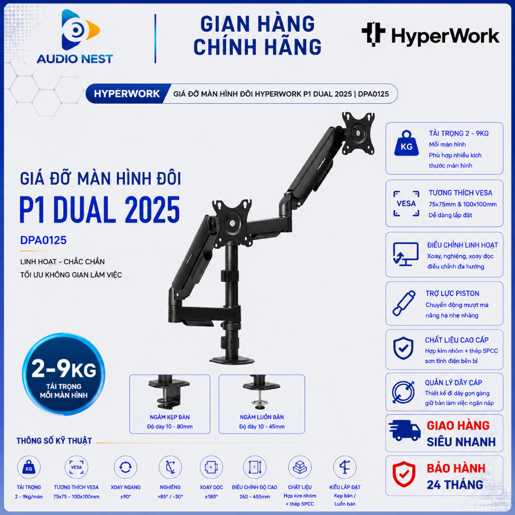 Giá đỡ màn hình đôi HyperWork P1 Dual 2025 | DPA0125