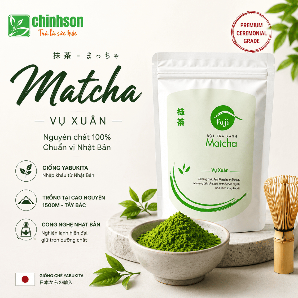 Fuji Matcha Xuân CHINHSON 100g/500g, Bột Trà Xanh Nguyên Chất Công Nghệ Nhật Cho Đồ Uống, Làm Bánh
