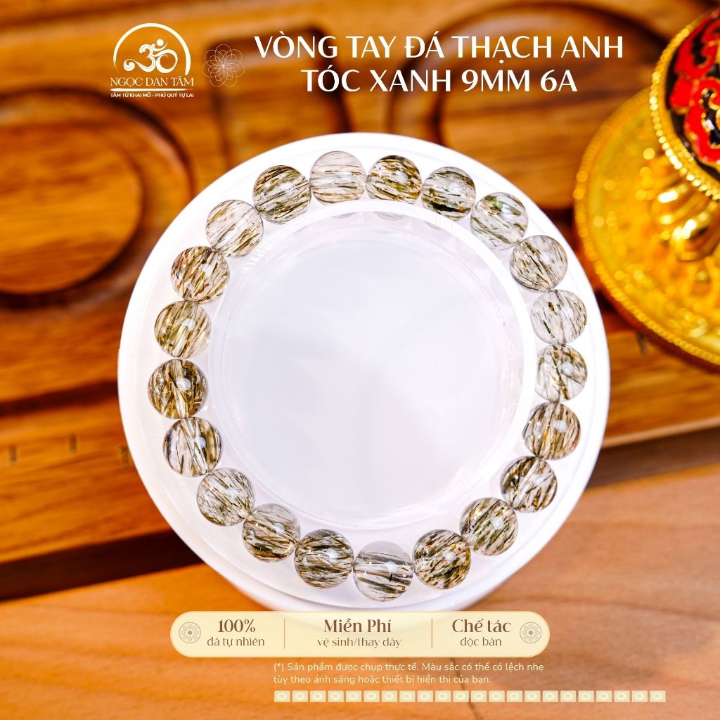 Ngọc Đan Tâm - Vòng Tay Đá Thạch Anh Tóc Xanh 9mm 6A
