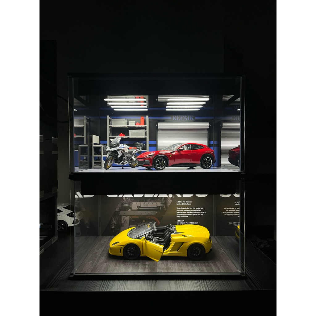 [1:18 vs 1:24] Mô Hình Gara Tỉ Lệ 1:18 - 1:24 Hộp Trưng Bày Mô Hình Xe 1 Slot Nhỏ Gọn 3 Mặt Kính