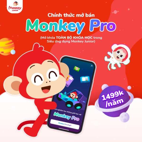 Monkey PRO 1 năm gồm (ABC/junior 5.0/Stories/Speak/Math/Vmonkey) cho bé 0-15 Tuổi