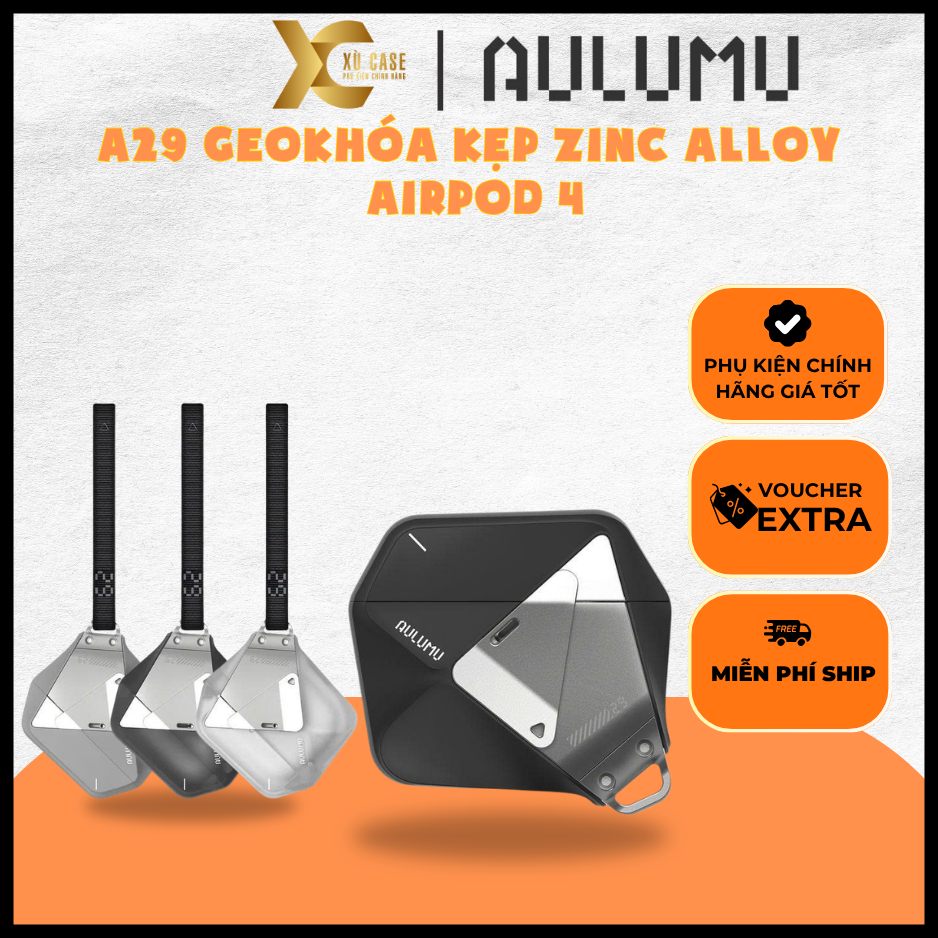 Ốp AirPods 4 AULUMU A29 Geo Case – Khóa Kẹp Zinc Alloy| Dây Đeo Tháo Rời| Chống Sốc| Hỗ Trợ Sạc Từ T