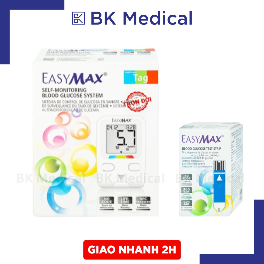 (hỏa tốc) Máy đo đường huyết Easymax TAG tặng 25 que