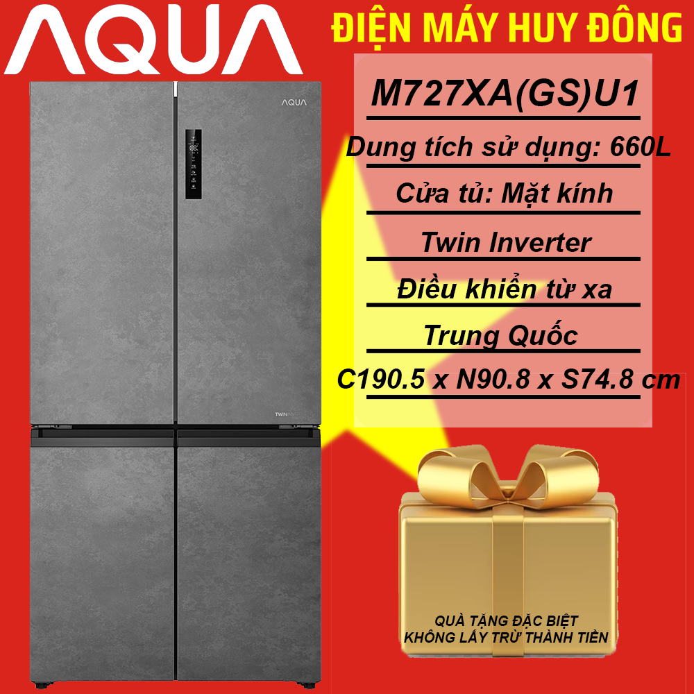 Tủ lạnh Aqua Inverter 660 lít Multi Door AQR-M727XA(GS)U1