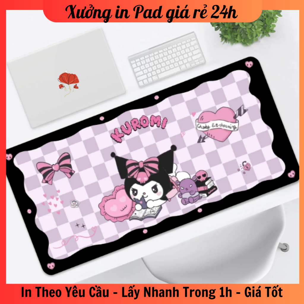 Lót chuột Kurumi, màu tím size 60x30, 60x40, 70x30 - Lấy ngay - In theo yêu cầu - Hỏa tốc