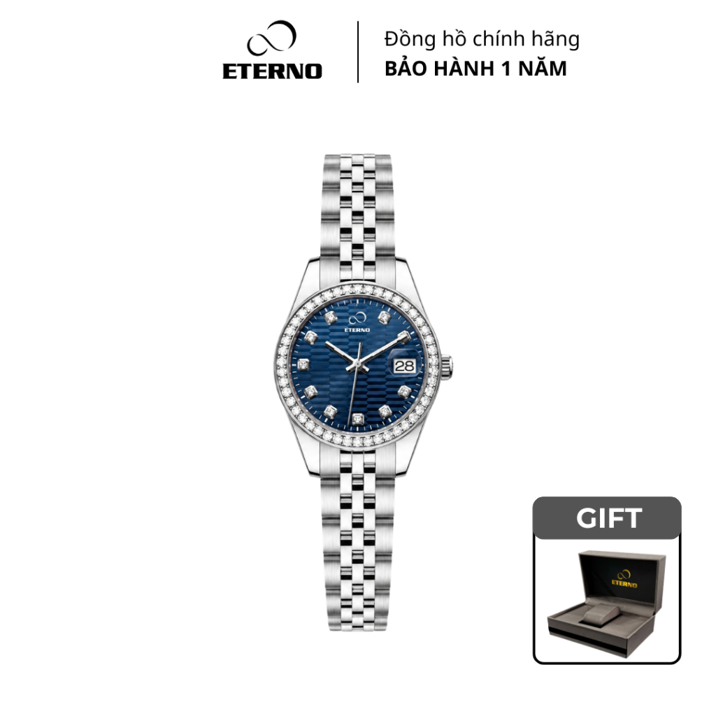 Đồng Hồ Nữ - Thương Hiệu ETERNO E26-0104L Dây Thép Không Gỉ, Xanh Navy Thanh Lịch, Sang Trọng