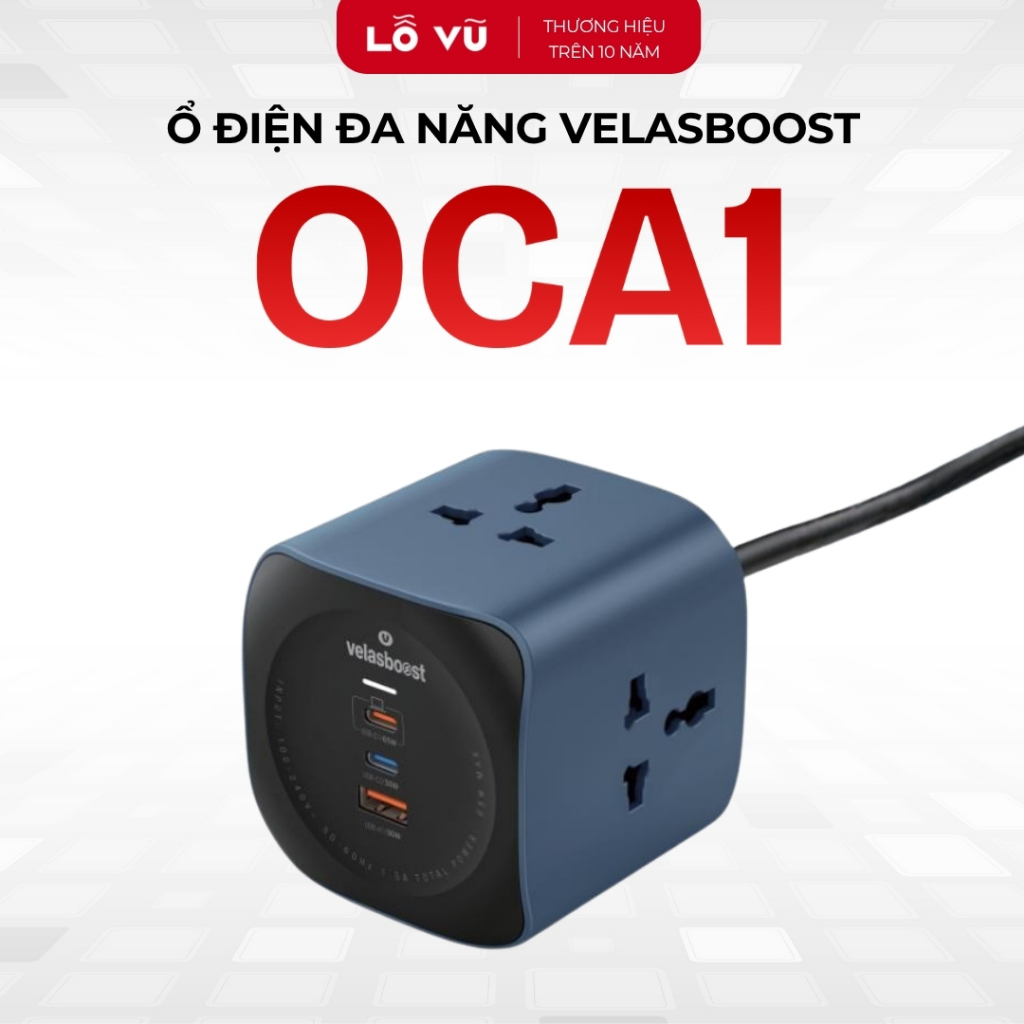 Ổ Cắm Điện Đa Năng OCA1 Velasboost, Chịu Tải Cao 2500W, Sạc Nhanh 65W - Lỗ Vũ 1, velasboost, levu01