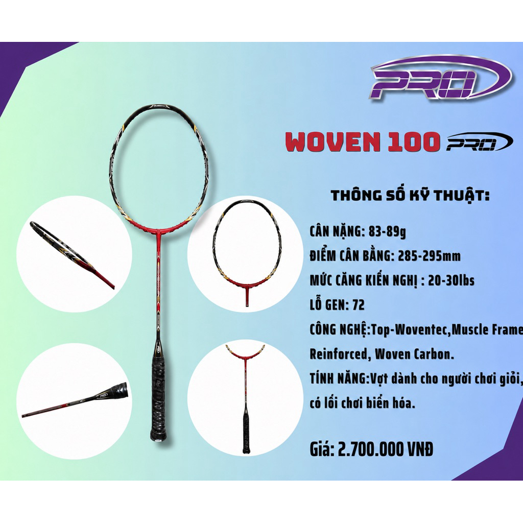Vợt cầu lông Fleet Pro Woven 100 Pro Đỏ - VĐV Đỗ Tuấn Đức chính hãng [INBOX TƯ VẤN CĂNG CƯỚC]