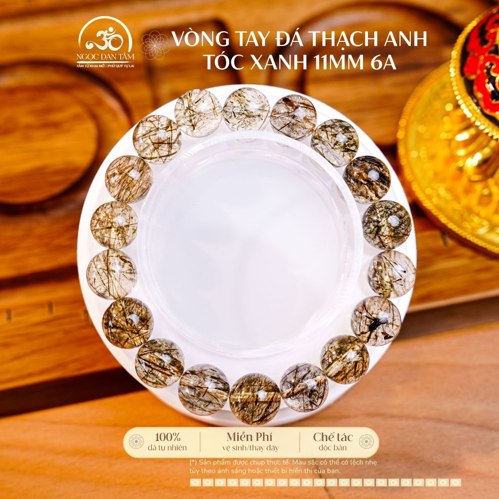 Ngọc Đan Tâm - Vòng Tay Đá Thạch Anh Tóc Xanh 11mm 6A