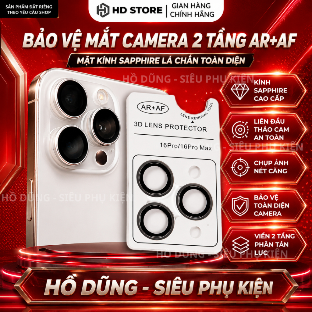 Kính cường lực bảo vệ Lens camera iphone 2 tầng AR + AF 11 12 13 14 15 16 plus pro max siêu chịu lực