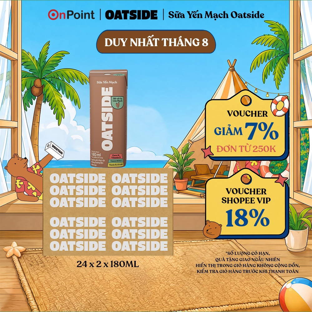 Combo 2 Thùng 24 hộp Sữa yến mạch OATSIDE vị Socola Lúa Mạch 180ml (180ml x 24)