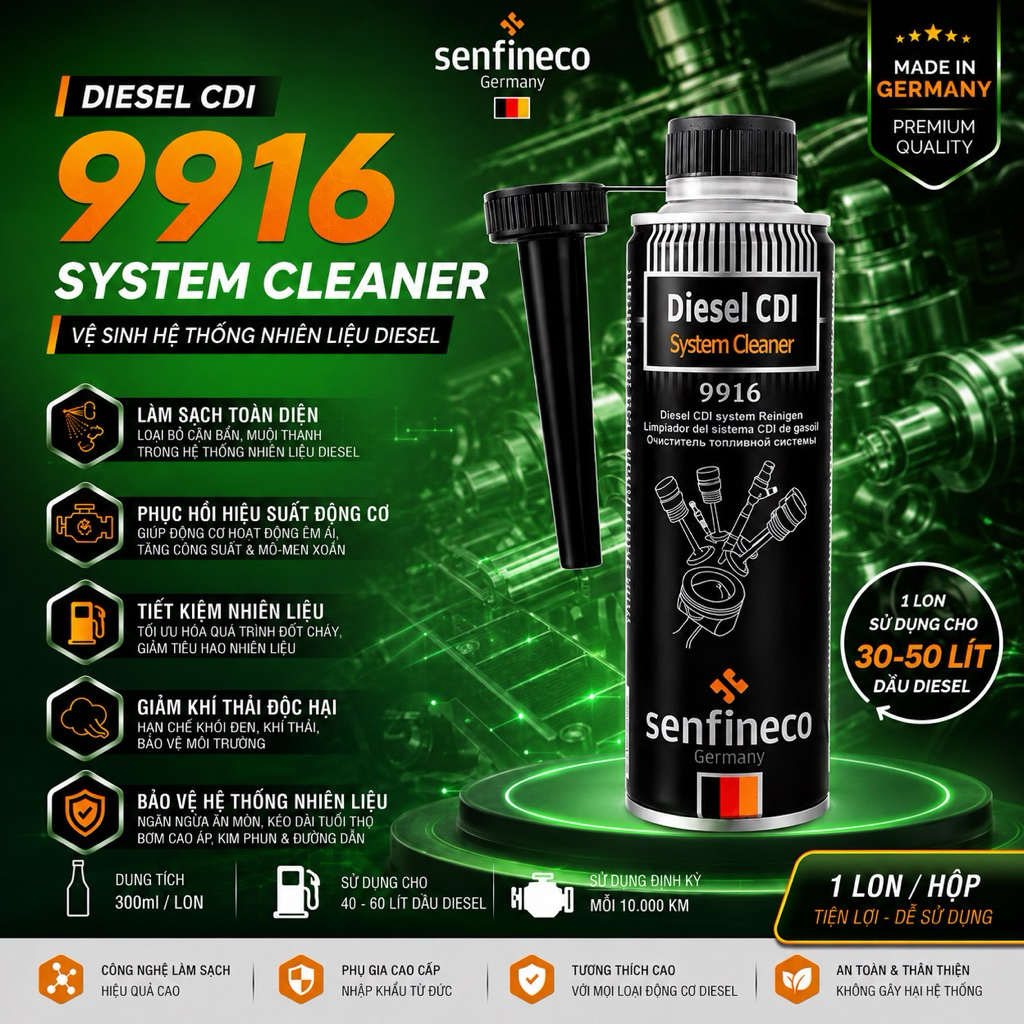 Senfineco 9916 -Dung Dịch Vệ Sinh Kim Phun Diesel , Vệ Sinh Buồng Đốt Ô Tô , Súc Béc Diesel