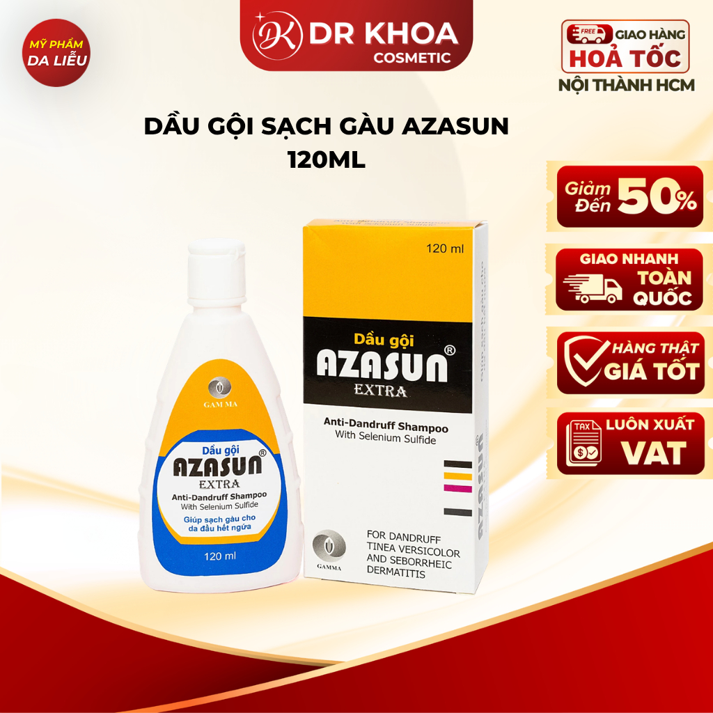 Dầu gội Gamma AZASUN EXTRA Anti-Dandruff Shampoo chống gàu, sạch gàu & hết ngứa da đầu 120ml DR KHOA