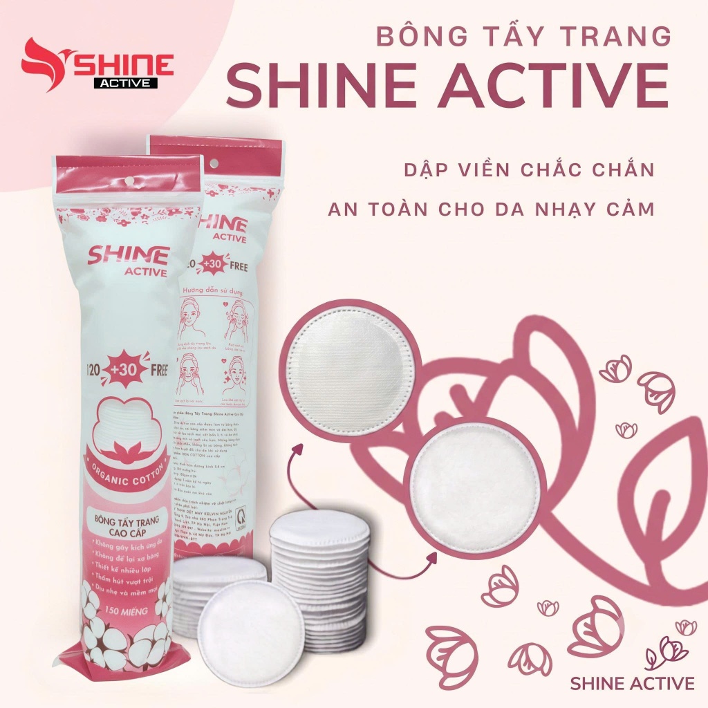 [Hàng Mới Về] BÔNG TẨY TRANG Shine Active MỀM MỊN KHÔNG XƠ BÔNG CAO CẤP 150 MIẾNG