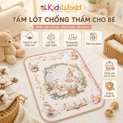 Tấm Lót Chống thấm Cotton, Thảm lót thay tã cho hoạ tiết cổ tích KT 50*70CM thay tã cho bé KidsWorld