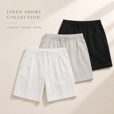 Quần short nam ROWAY Cạp chun dây rút, form suông thoáng nhẹ | Short linen