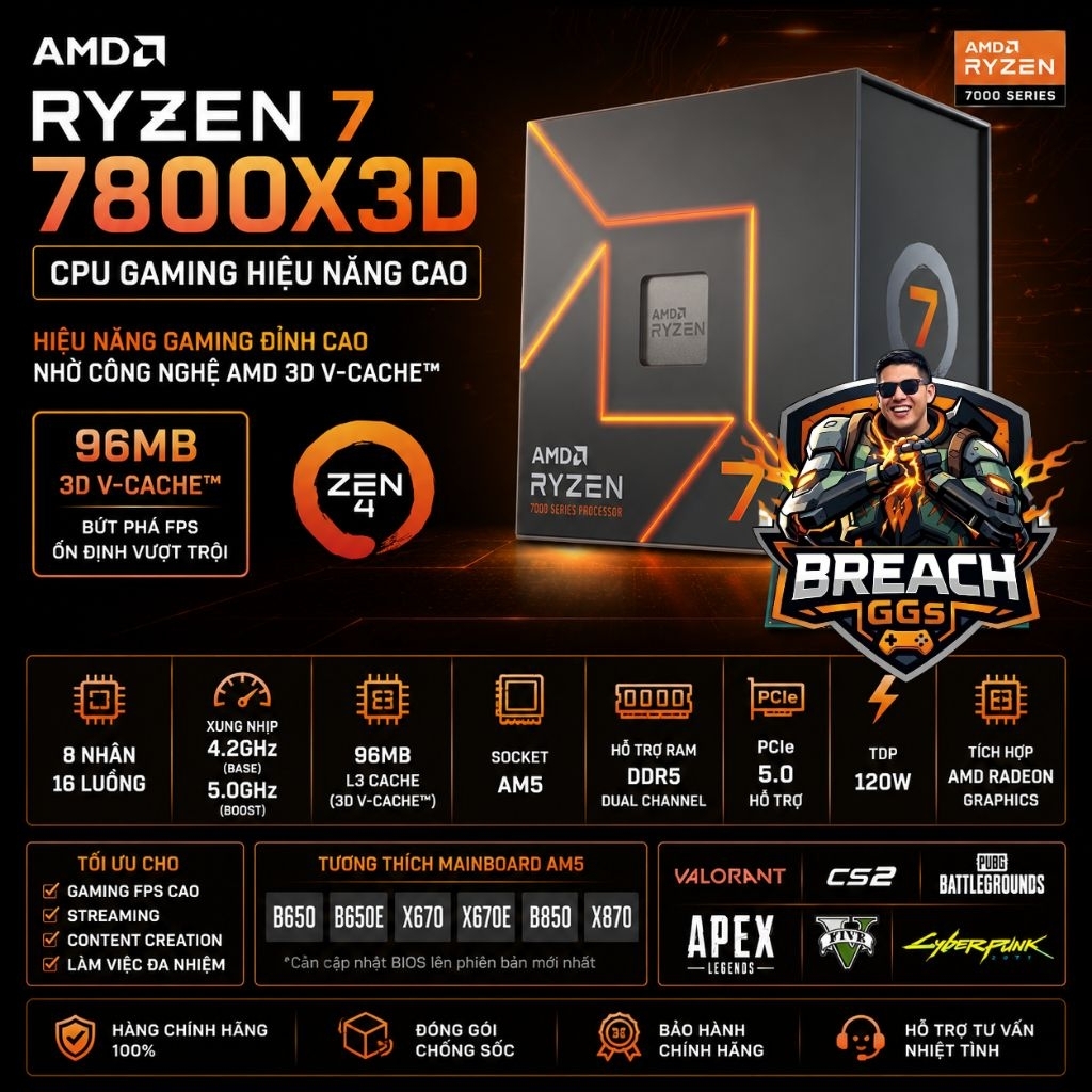 CPU AMD Ryzen 7 7800X3D Chính Hãng