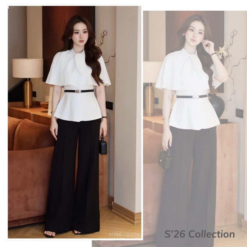 [Thiết Kế Độc Quyền] Set Áo Kiểu Buộc Nơ Cổ Cùng Quần Suông , Thoải Mái, Chất Liệu Cao Cấp Lavish De
