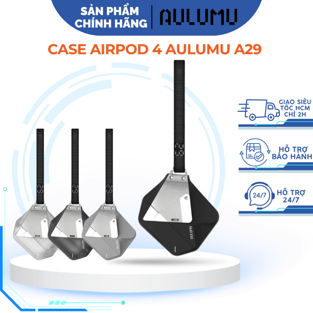 Ốp AirPods 4 AULUMU A29 Geo Case – Chống Sốc| Khóa Kẹp Zinc Alloy| Dây Đeo Tháo Rời| Hỗ Trợ Sạc Từ T