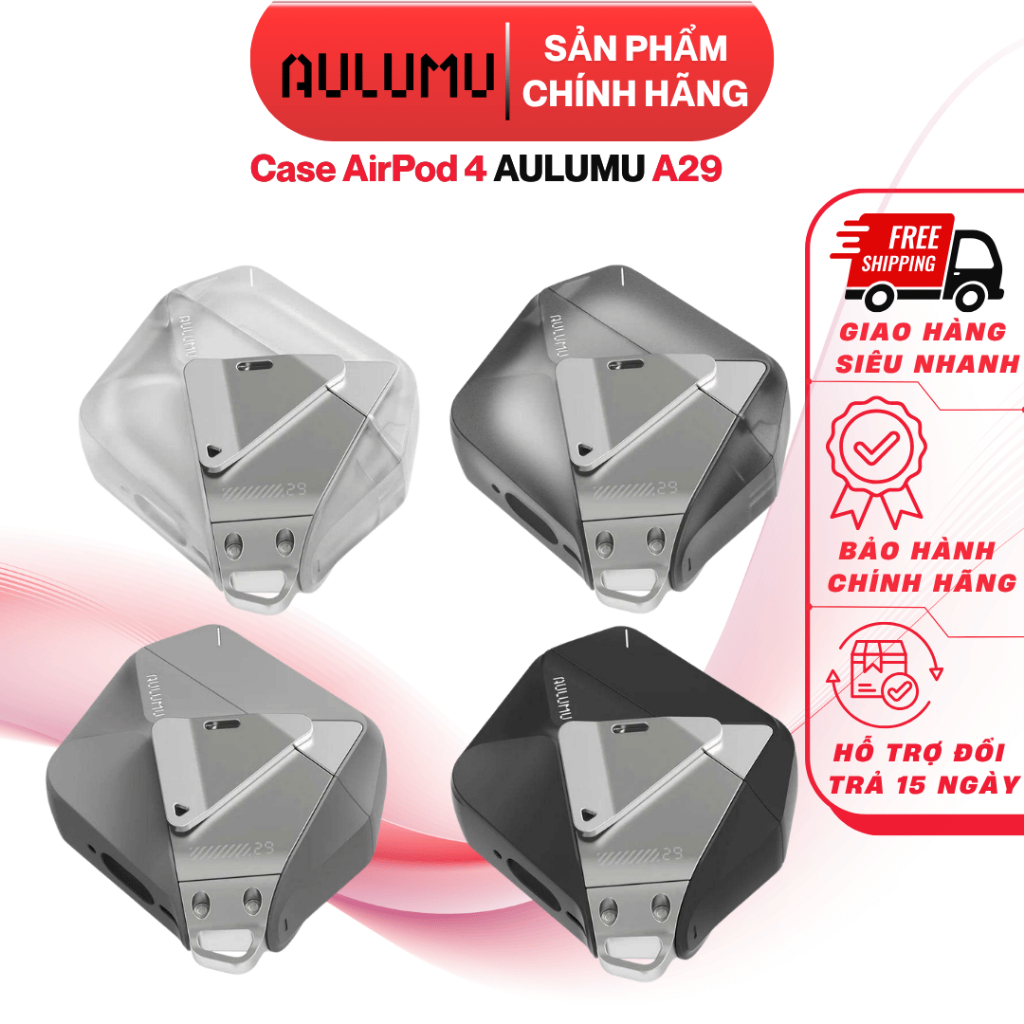 Ốp AirPods 4 AULUMU A29 Geo Case – Hỗ Trợ Sạc Từ Tính| Khóa Kẹp Zinc Alloy| Dây Đeo Tháo Rời| Chống 