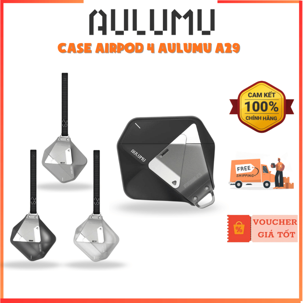 Ốp AirPods 4 AULUMU A29 Geo Case –  Dây Đeo Tháo Rời| Khóa Kẹp Zinc Alloy| Chống Sốc| Hỗ Trợ Sạc Từ 